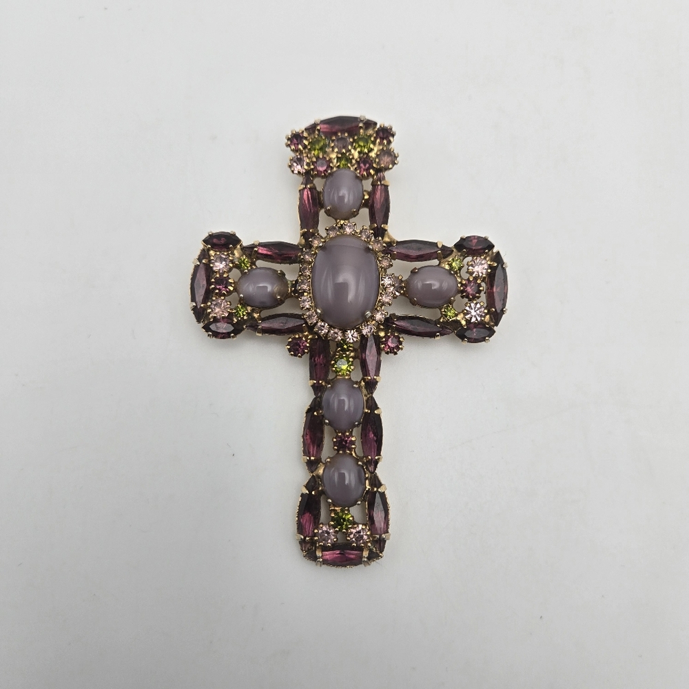 Juliana X Alice Caviness Rhinestone SatinGlass Cross Pin Pendant Brooch D&E